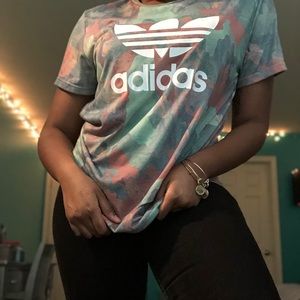 Multi colored high low adidas shirt